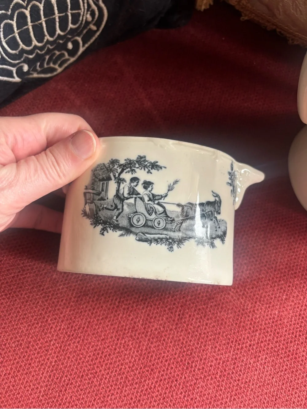 Rare Antique Wedgewood Personages Black Transferware China Pitcher & Sugar Bowl
